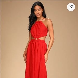 Lulus Maxi Dress - Total Happiness Red Tie-Back Cutout Maxi Dress
